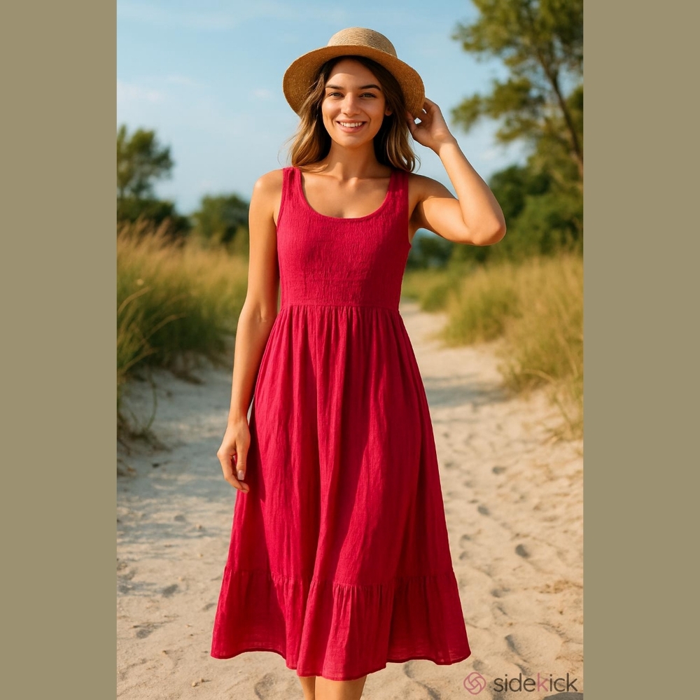 Vintage Sleeveless Raspberry Midi Dress